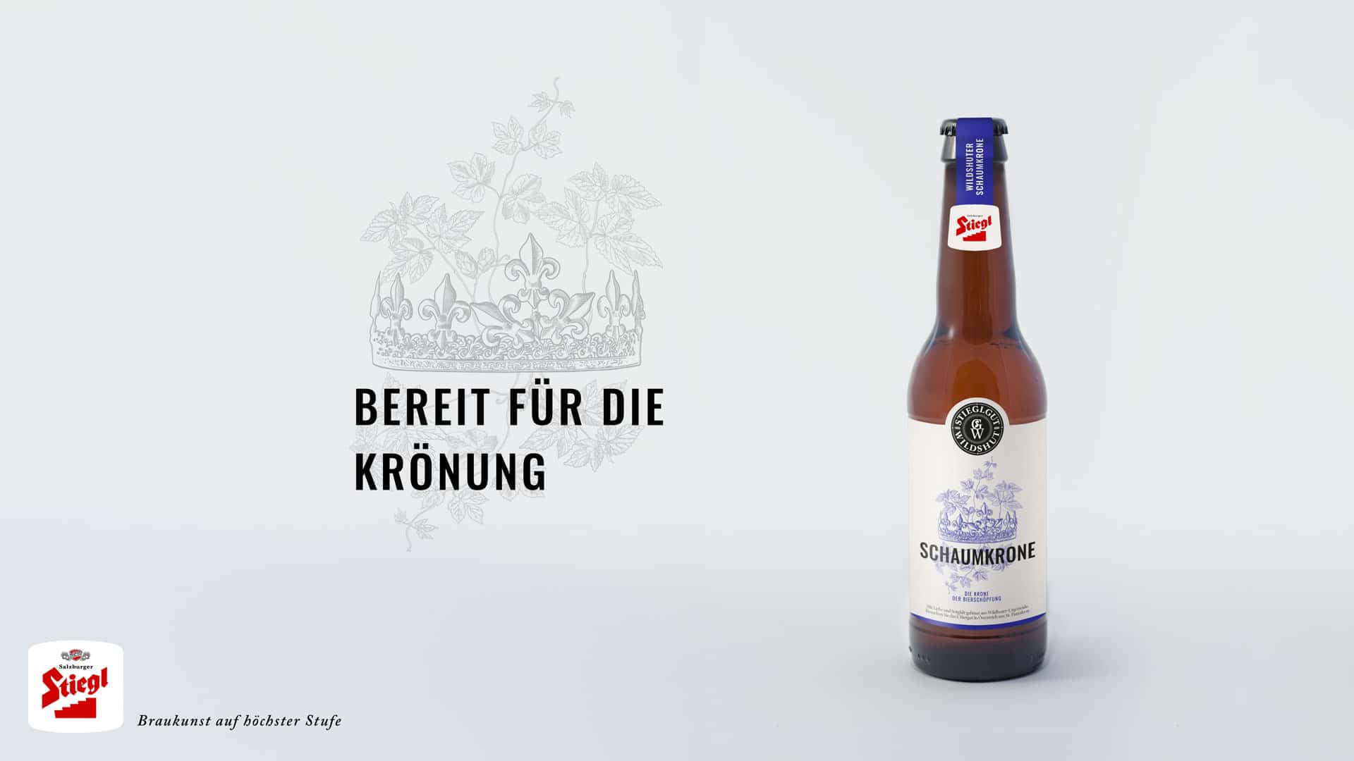 Gestaltung und Illustration des Etiketts für das Stiegl Landshut "Schaumkrone". Hier das Sujet "Bereit für die Krönung".