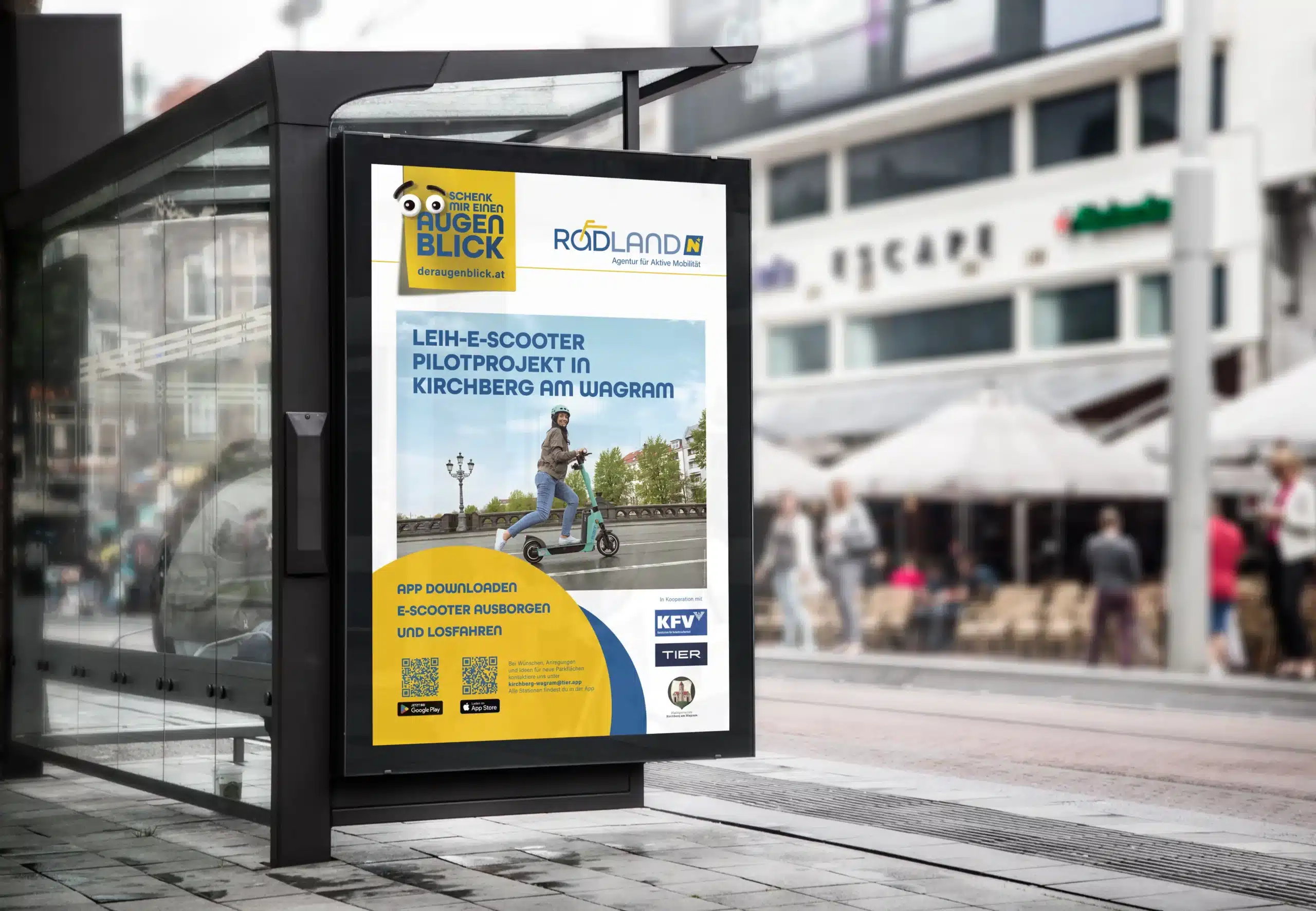 Poster und Flyer für die E-Scooter Kampagne von Radland NÖ